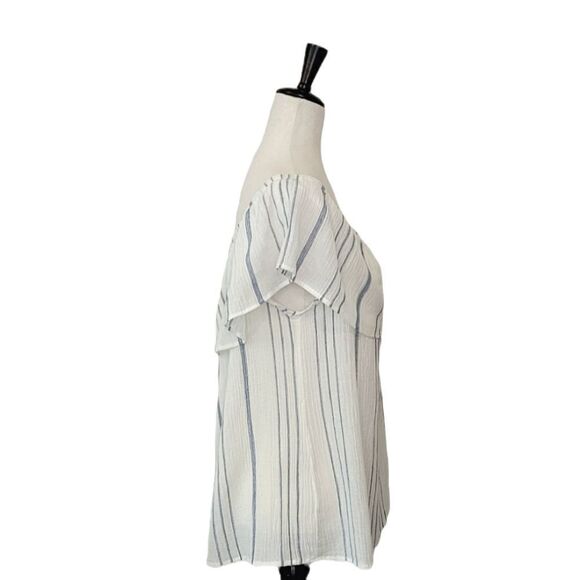 Vintage America Blues Off White & Blue Striped Two Way Neckline Blouse Size XL - Picture 2 of 9